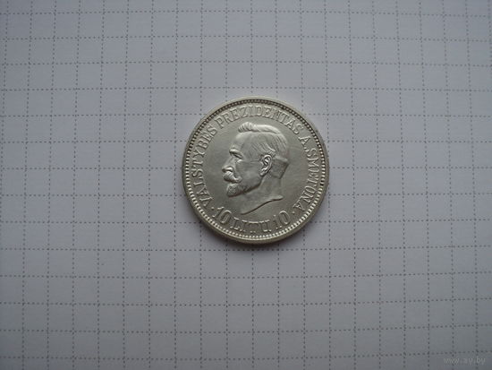 Литва 10 лит 1938 "20 лет Республике", серебро