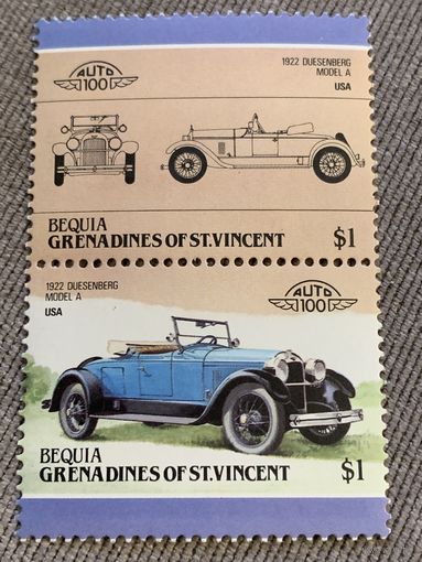 Бекия. Сент-Винсент и Гренадины. Автомобили мира. Duesenberg Model A 1922. Марка из серии