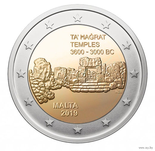 2 евро 2019 Мальта Доисторические места Мальты Храм Та Хаджрат  UNC из ролла