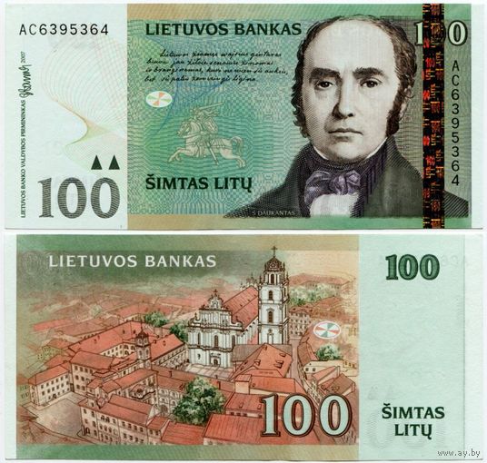 Литва. 100 лит (образца 2007 года, P70, aUNC) [серия AC]