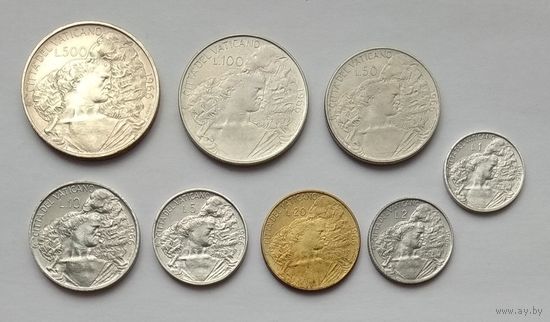 Ватикан 1, 2, 5, 10, 20, 50, 100 500 лир 1966 г. Годовой набор с серебром