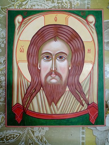 Рукописная икона "Иисус",  левкас, яичная темпера, 23х19см