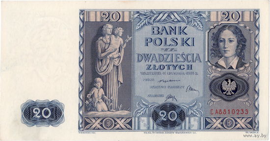 Польша, 20 злотых, 1936 г. XF+