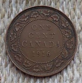 Канада 1 пенни 1916 года. Георгий V. I Мировая война.