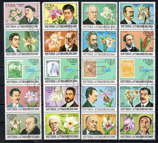 Фауна и ученые Латинской Америки Куба 1989 год серия из 20 марок в сцепках