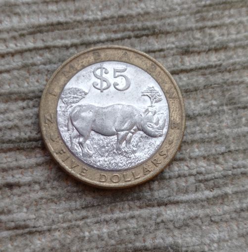 Werty71 Зимбабве 5 долларов 2001 Носорог