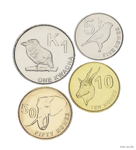 ЗАМБИЯ 2012 год. НАБОР 4 монет ( 5, 10, 50 Тамбала и 1 Квача) UNC