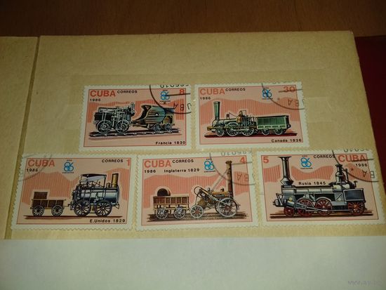 Куба 1986  Железнодорожный транспорт Паровозы полная серия 5 марок