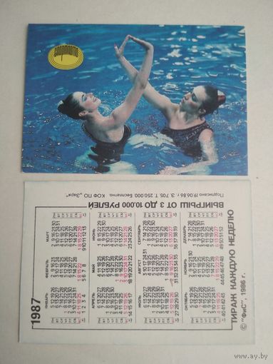 Карманный календарик . Спортлото. 1987 год