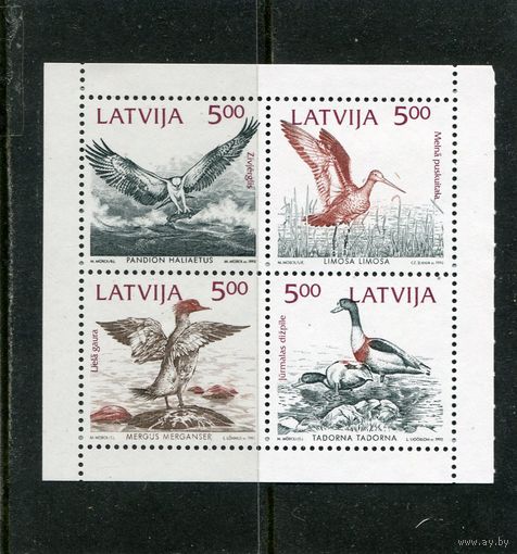 Латвия. Птицы Балтийского моря, блок