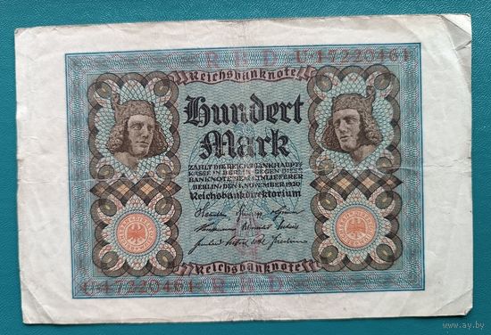 100  марок 1920  REICHSBANKNOTE Банкнота Веймарская республика  Берлин