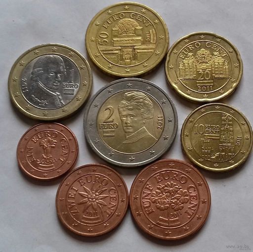 Полный ГОДОВОЙ набор евро монет Австрия 2011 г. (1, 2, 5, 10, 20, 50 евроцентов, 1, 2 евро)