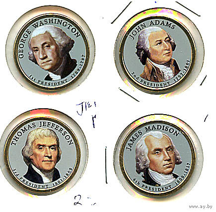США набор 2007 президенты США ЦВЕТНЫЕ "золотые доллары" UNC