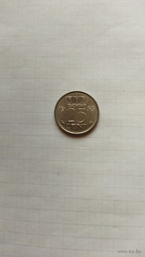 25 центов 1955 г. Нидерланды.
