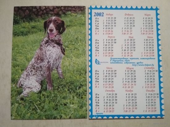 Карманный календарик . Собака . Белпочта. 2002 год