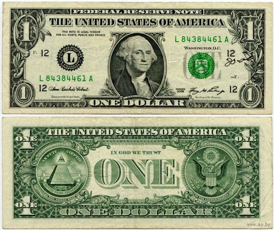 США. 1 доллар (образца 2006 года, L, Калифорния, P523)