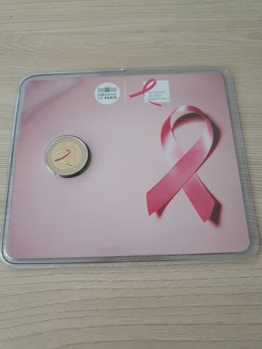 Франция 2 евро 2017 ЦВЕТНАЯ юбилейная 25 лет розовой ленте. Рак груди BU Блистер