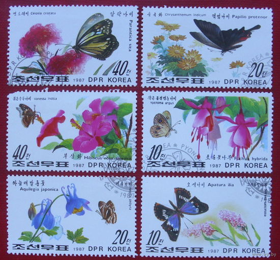 КНДР. Бабочки. ( 6 марок ) 1987 года. 3-6.