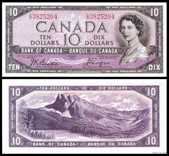 [КОПИЯ] Канада 10 долларов 1954г. (серия: Devil Face) водяной знак