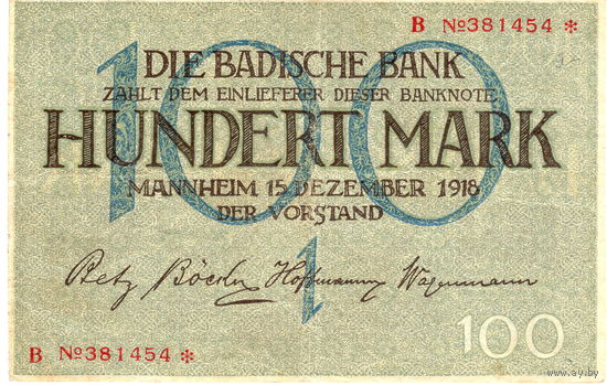 Германия, Баден, 100 марок, 1918 г. Ros.BAD6. Не частые!