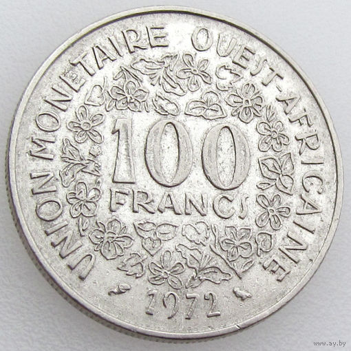 Западная Африка, 100 франков 1972 года, KM#4, растения, цветы/ золотая гиря