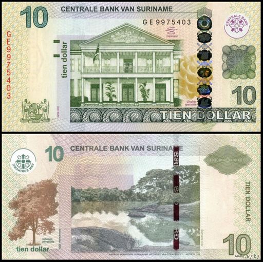 Суринам 10 долларов образца 2012 года UNC p163b