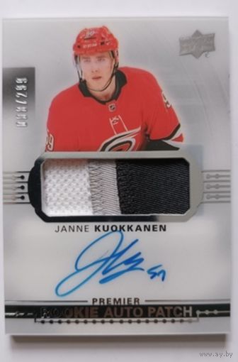 Хоккейная карточка НХЛ автограф+джерси Janne Kuokkanen (Каролина)