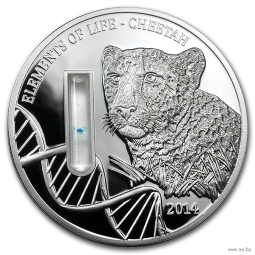 Конго 2000 франков 2014г. "ДНК Гепарда". Монета в капсуле; подарочном футляре; номерной сертификат; коробка. СЕРЕБРО 62,20гр.(2 oz).