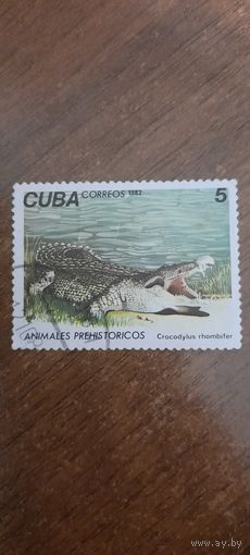 Куба 1982. Доисторические животные. Crocodylus rhombifer. Марка из серии