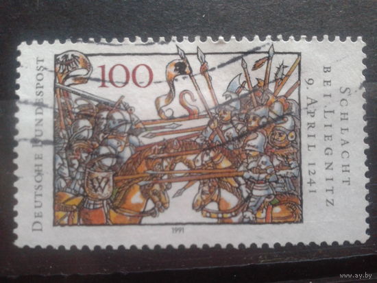 Германия 1991 750 лет битве с монголами при Лейпциге, миниатюра 14 века Михель-1,2 евро гаш.