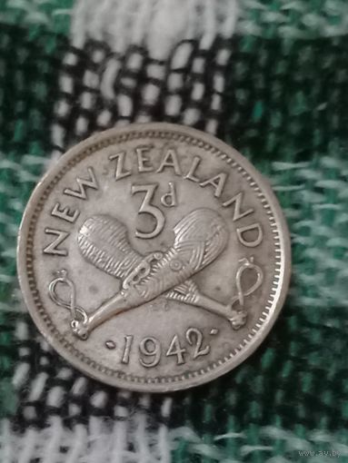 Новая Зеландия 3 пенса 1942 серебро