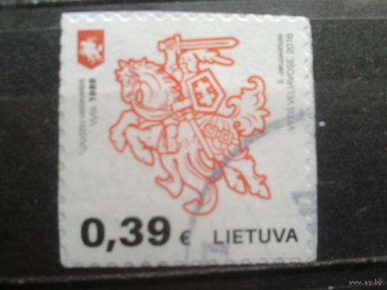 Литва 2016 Стандарт, герб Погоня 0,39 евро без перф.