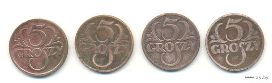 Польша комплект монет (4 шт.) 5 грошей 1923-1930 гг.(торг)
