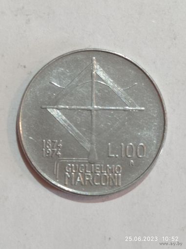 Италия 100 лир юбилейные 1974 года .