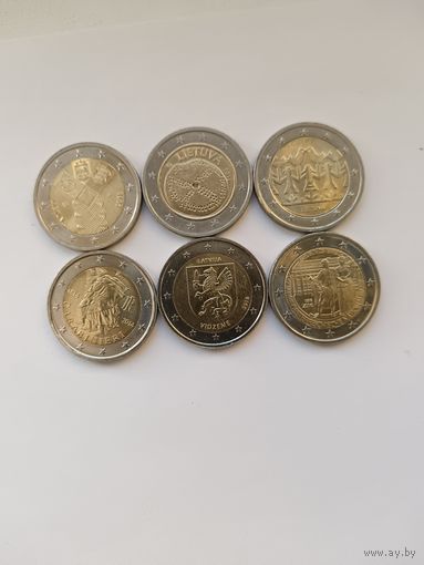 Юбилейные монеты 2 евро. Цена за одну.