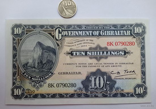 Werty71 Гибралтар 10 шиллингов 1934 50 пенсов 2018  официальный выпуск к Международному году туризма   UNC банкнота