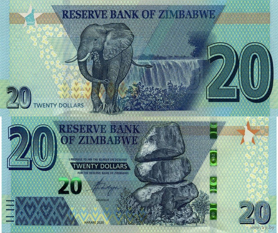 Зимбабве 20 Долларов 2020 UNC П1-136