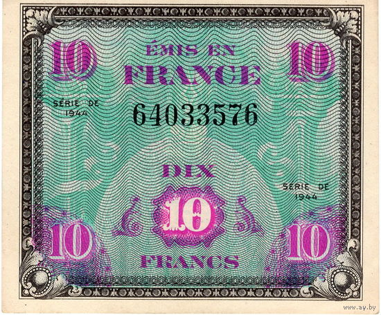 Франция, оккуп. зона,  10 франков, 1944 г. UNC-