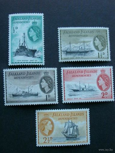 Британские колонии - Фолкленды (Фолклендские острова) - транспорт, корабли, парусники, флот 1953