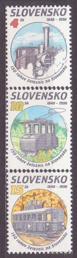 1998. Словакия. 154-156. 150 лет железных дорог в Словакии. Паровоз MNH ** (СЛ2