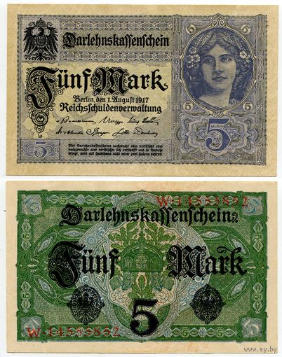 Германия. 5 марок (образца 1917 года, P56b, aUNC)
