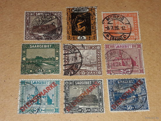 Германия Саар 1922 - 1923 Стандарты. Сборка 9 разных марок