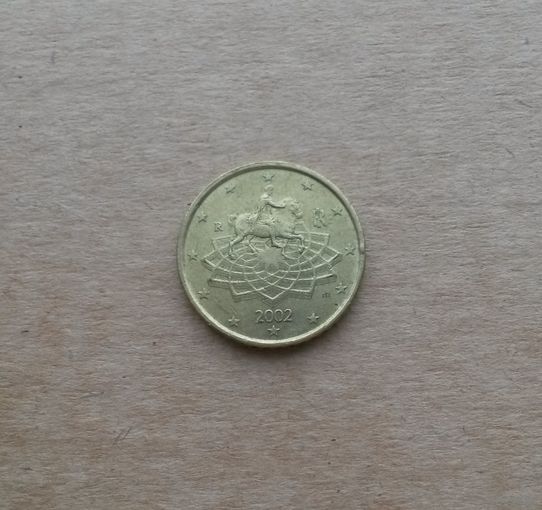 Италия, 50 евроцентов 2002 г., первый вариант карты Европы на реверсе
