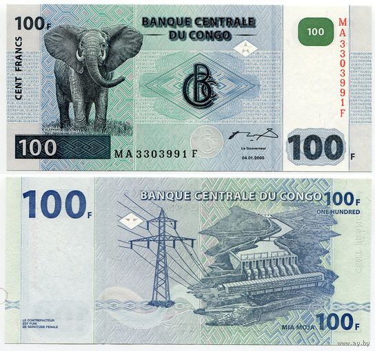 Конго. 100 франков (образца 2000 года, P92A, HdM, UNC)