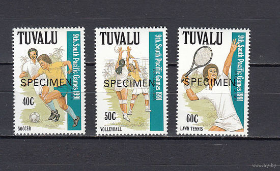 Спорт. Настольный теннис. Тувалу. 1991. 3 марки. SPECIMEN. Michel N 595-597 (6,0 е)