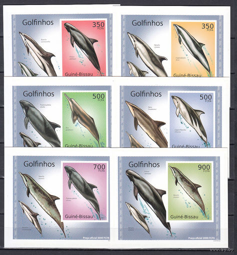 Фауна. Дельфины. Гвинея-Бисау. 2010. 6 блоков (картон). Michel N 5025-5030 (- е)