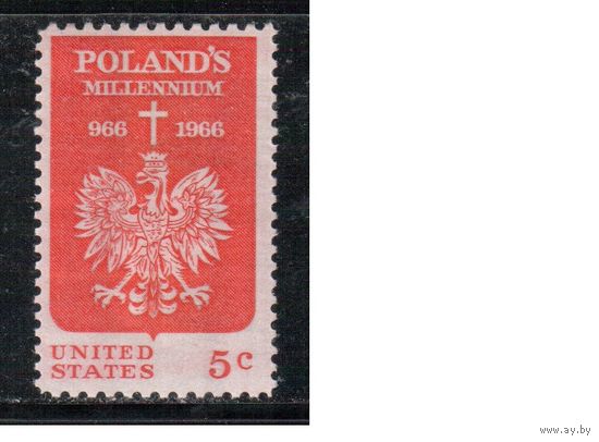 США-1966, (Мих. 904) , ** , 1000-лет Польше, Герб (одиночка)