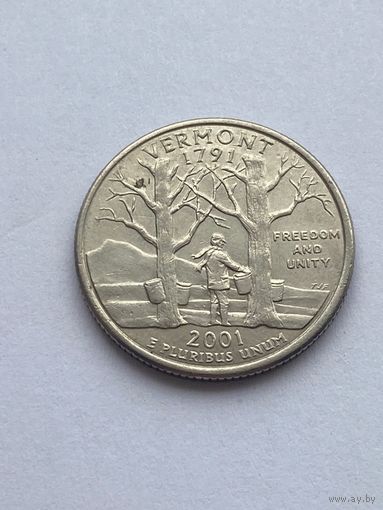 25 центов 2001 г. Вермонт, США