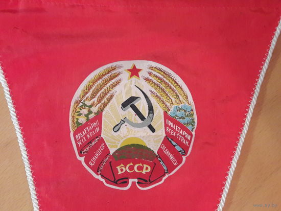Вымпел БССР 40*25 см. подписанный команде Буревестник по вольной борьбе 1980 год.