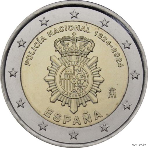 2 евро 2024 Испания Национальный полицейский корпус UNC из ролла